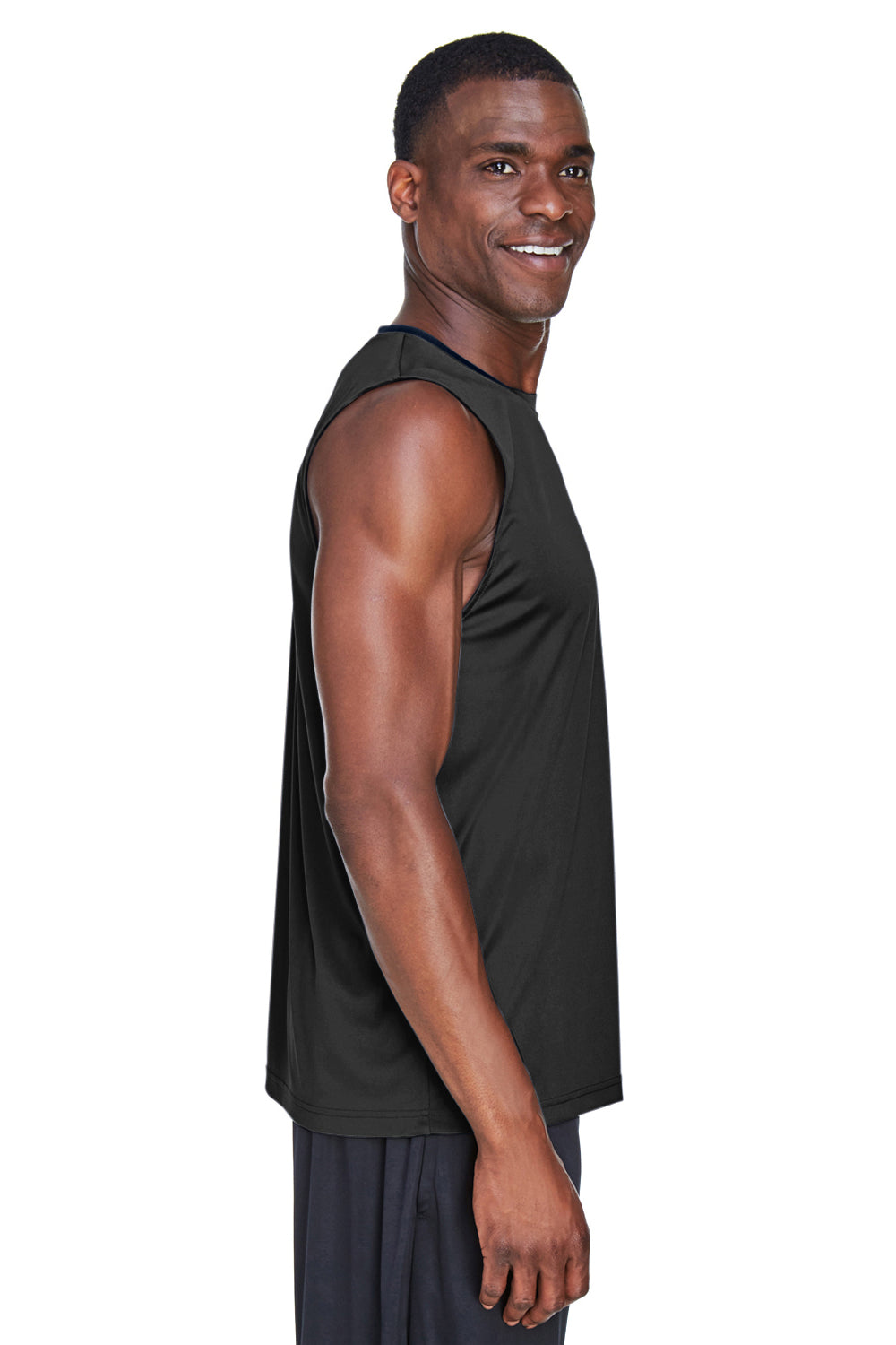 Team 365 TT11M Mens Zone Performance Muscle Moisture Wicking Tank Top Black Model Side