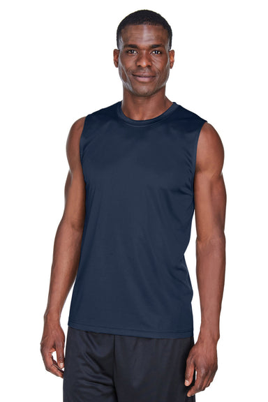 Team 365 TT11M Mens Zone Performance Muscle Moisture Wicking Tank Top Dark Navy Blue Model Front