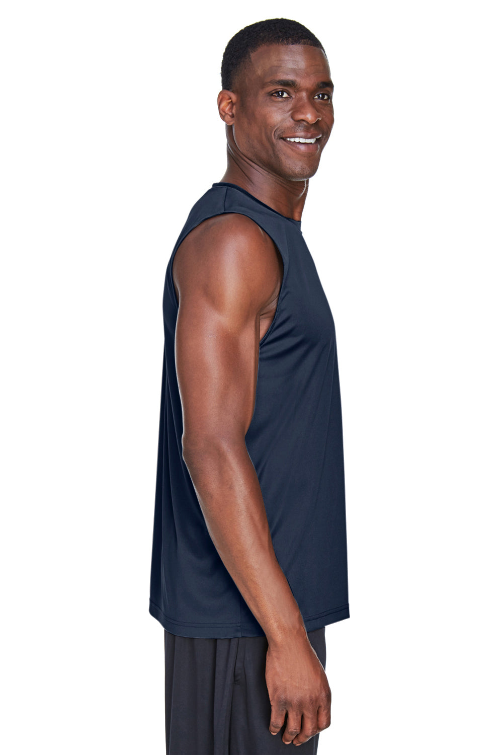 Team 365 TT11M Mens Zone Performance Muscle Moisture Wicking Tank Top Dark Navy Blue Model Side