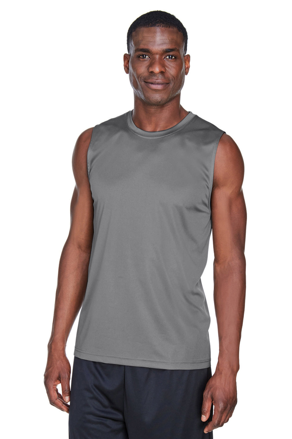 Team 365 TT11M Mens Zone Performance Muscle Moisture Wicking Tank Top Graphite Grey Model Front