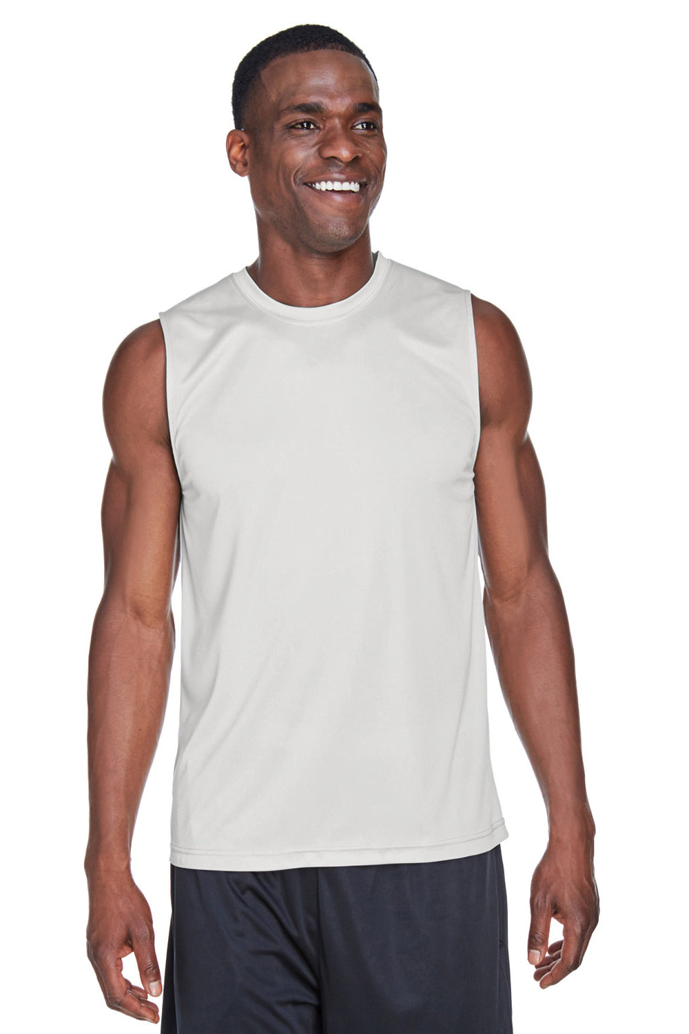 Team 365 TT11M Mens Zone Performance Muscle Moisture Wicking Tank Top Silver Grey Model Front