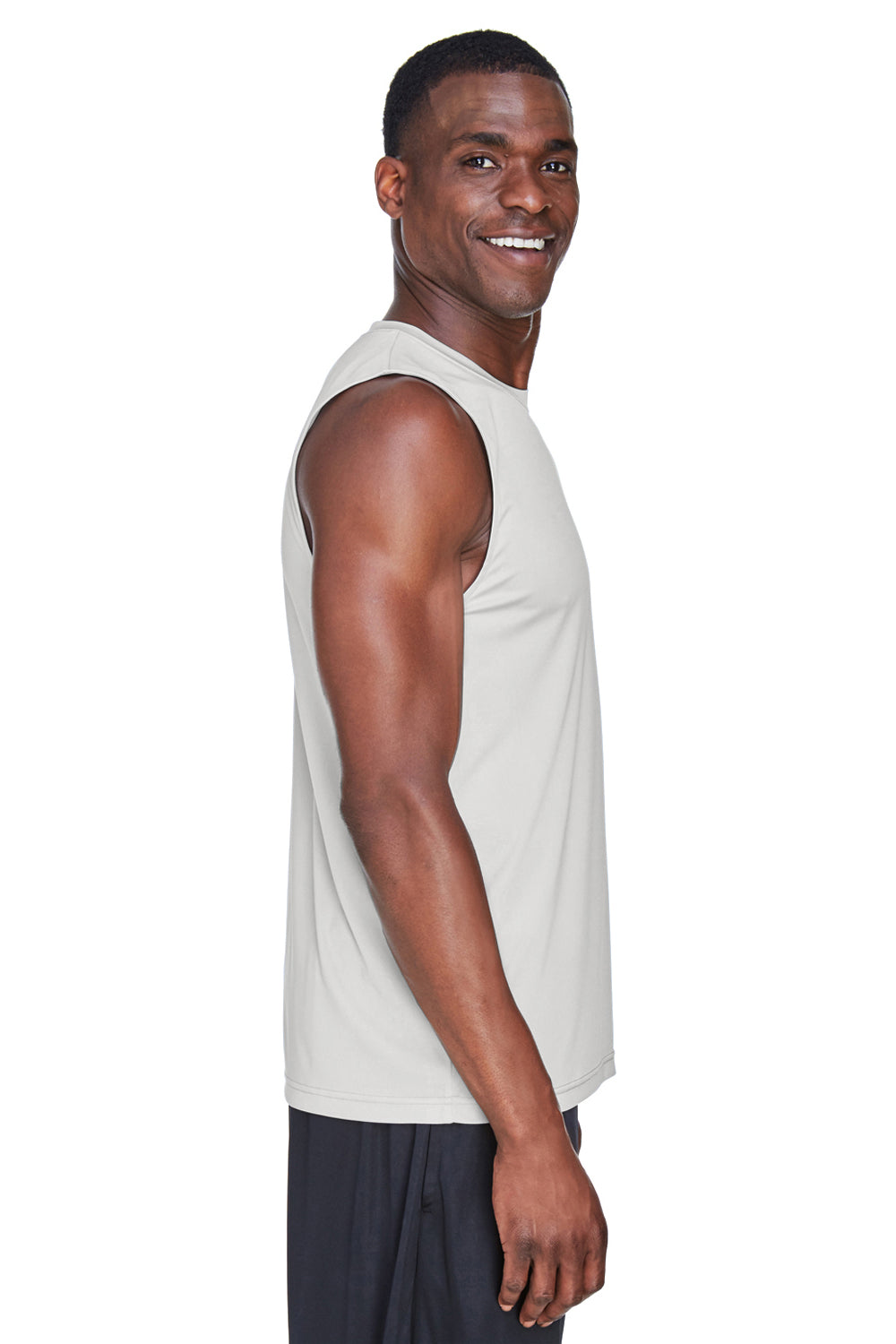 Team 365 TT11M Mens Zone Performance Muscle Moisture Wicking Tank Top Silver Grey Model Side