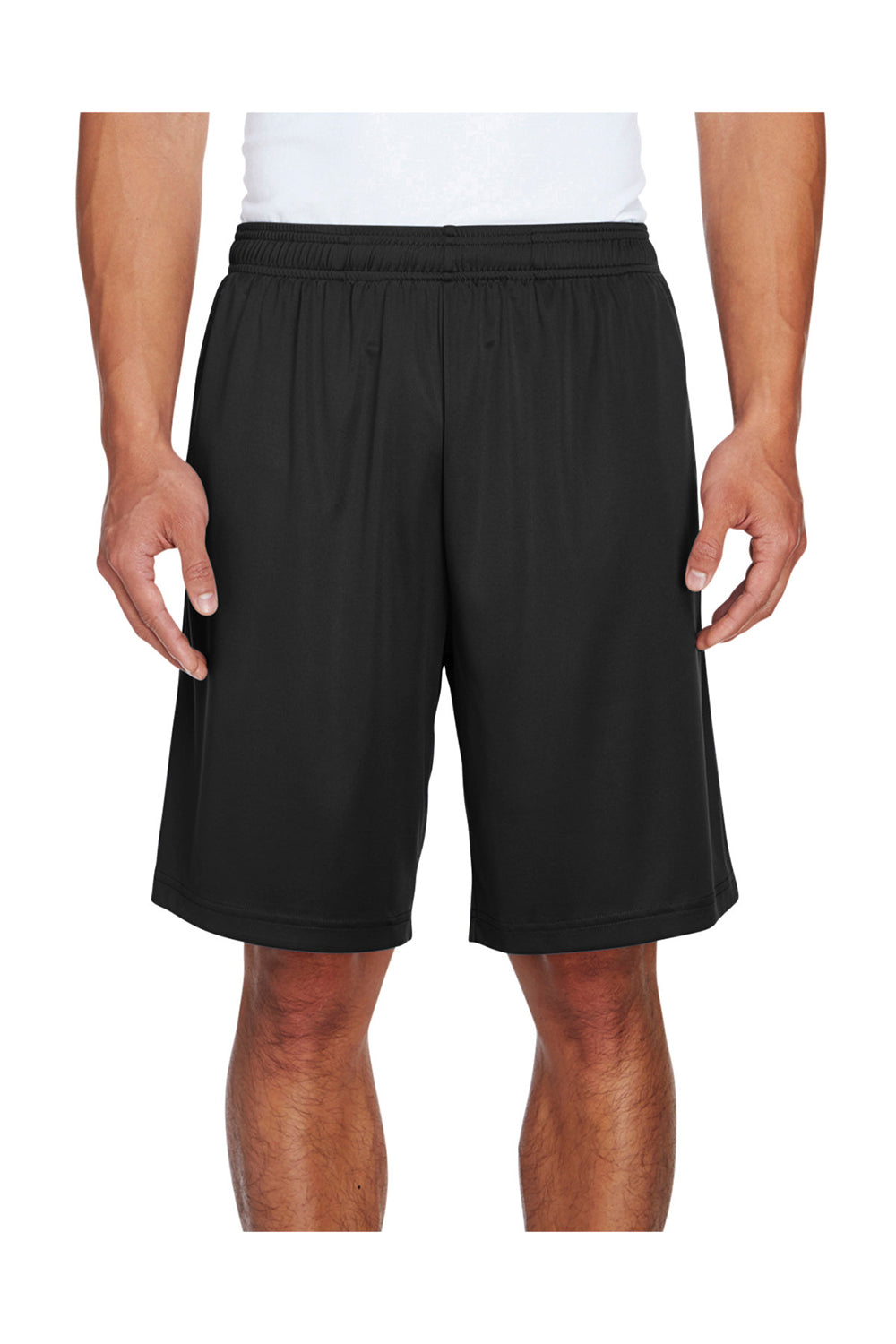 Team 365 TT11SH Mens Zone Performance Moisture Wicking Shorts w/ Pockets Black Model Front