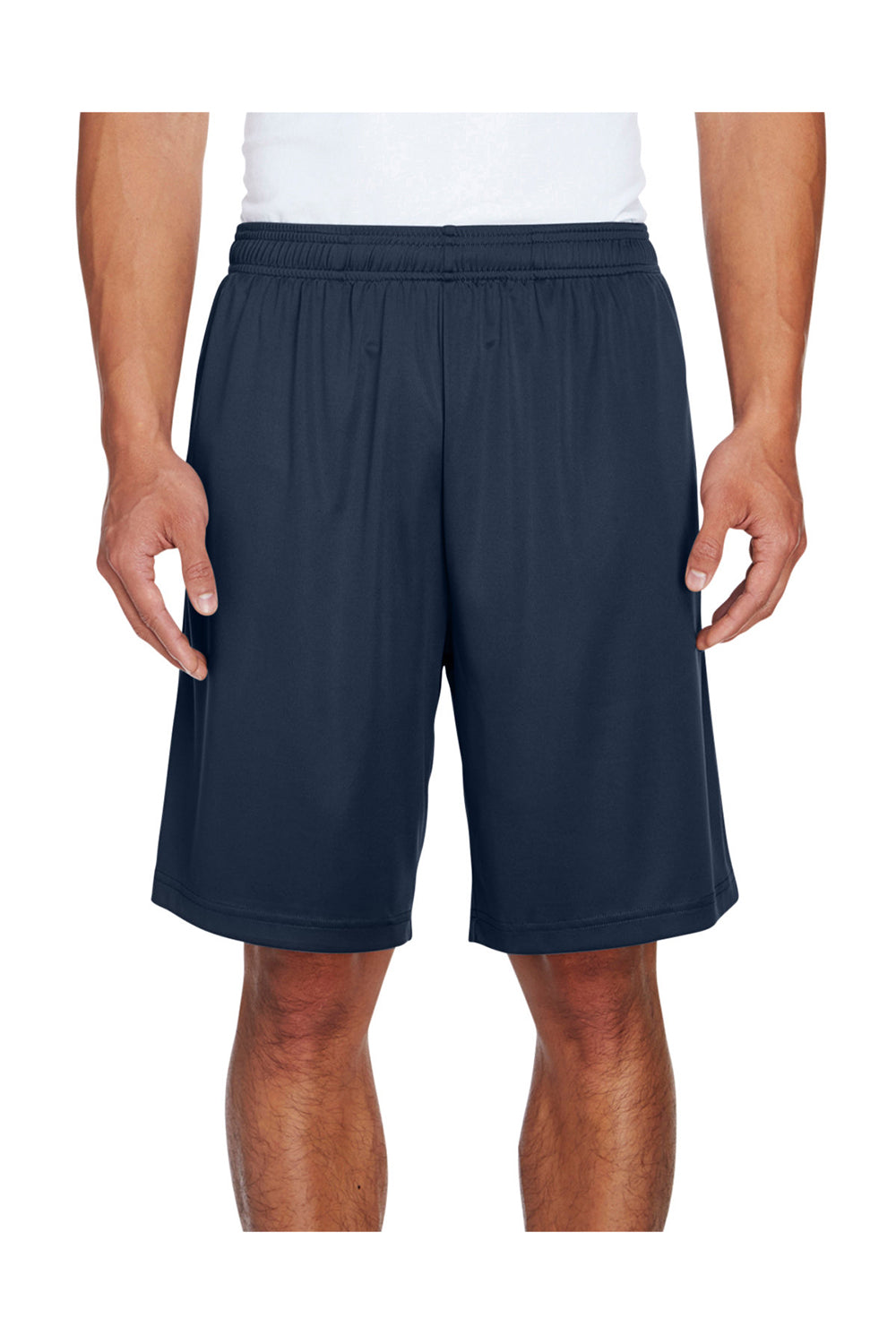 Team 365 TT11SH Mens Zone Performance Moisture Wicking Shorts w/ Pockets Dark Navy Blue Model Front