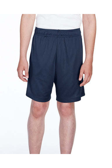 Team 365 TT11SHY Youth Zone Performance Moisture Wicking Shorts w/ Pockets Dark Navy Blue Model Front