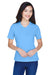 Team 365 TT11W Womens Zone Performance Moisture Wicking Short Sleeve V-Neck T-Shirt Light Blue Model Front