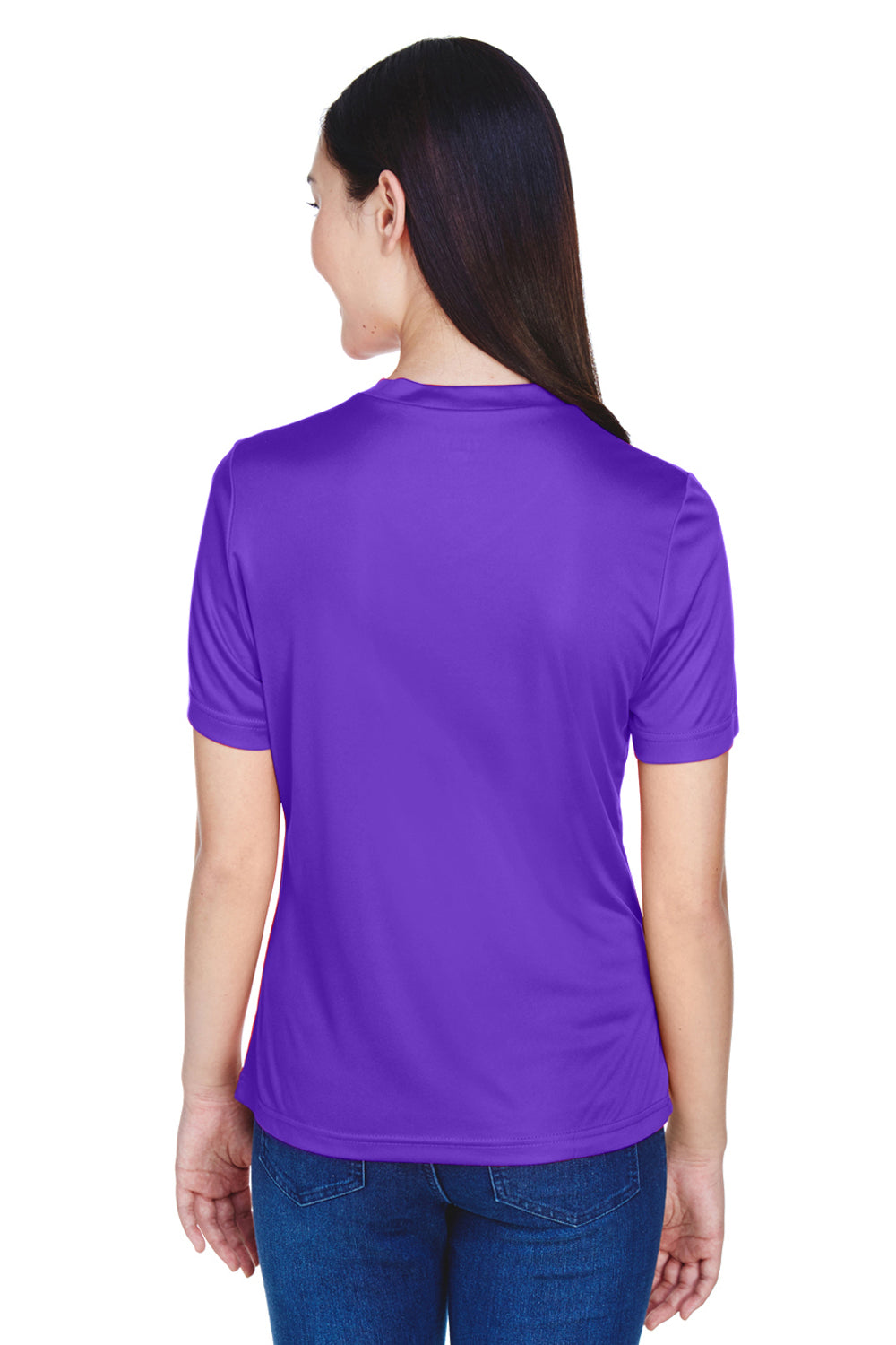 Team 365 TT11W Womens Zone Performance Moisture Wicking Short Sleeve V-Neck T-Shirt Purple Model Back