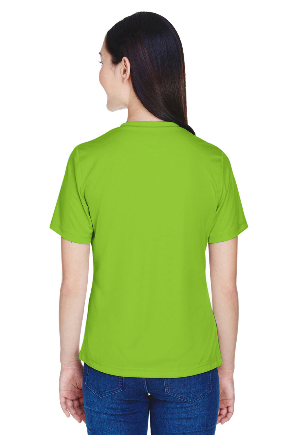 Team 365 TT11W Womens Zone Performance Moisture Wicking Short Sleeve V-Neck T-Shirt Acid Green Model Back