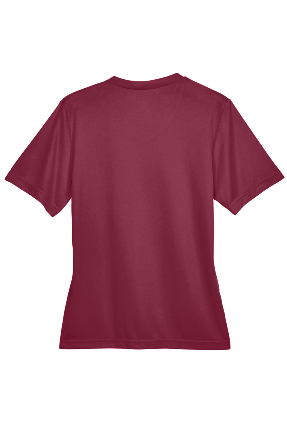 Team 365 TT11W Womens Zone Performance Moisture Wicking Short Sleeve V-Neck T-Shirt Maroon Flat Back