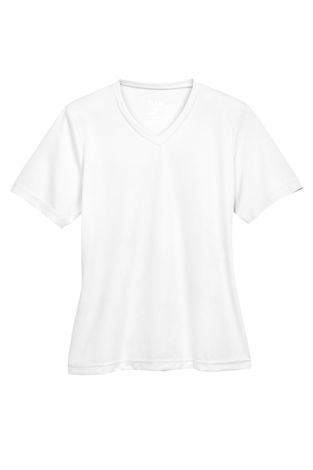 Team 365 TT11W Womens Zone Performance Moisture Wicking Short Sleeve V-Neck T-Shirt White Flat Front