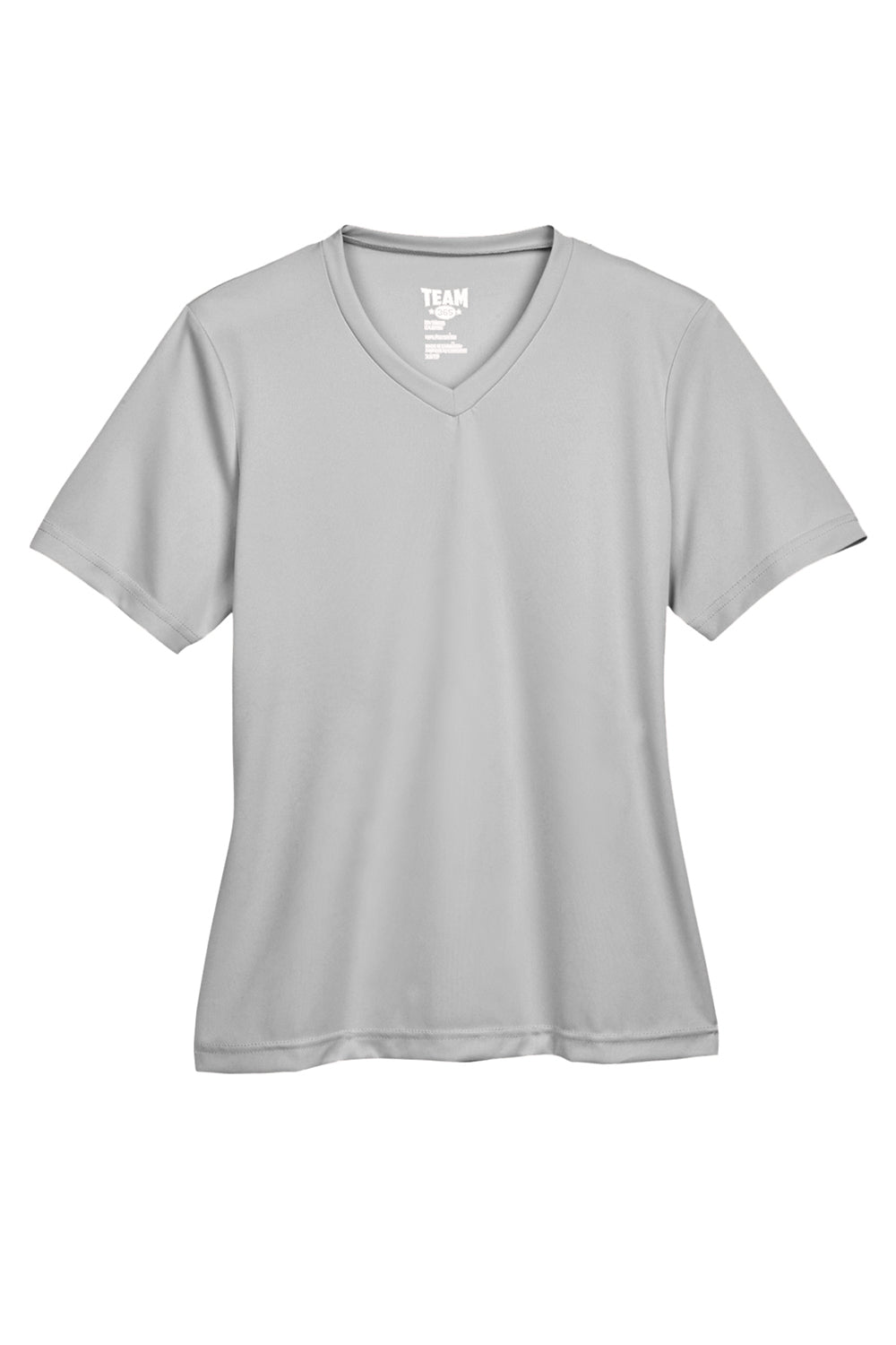 Team 365 TT11W Womens Zone Performance Moisture Wicking Short Sleeve V-Neck T-Shirt Silver Grey Flat Front