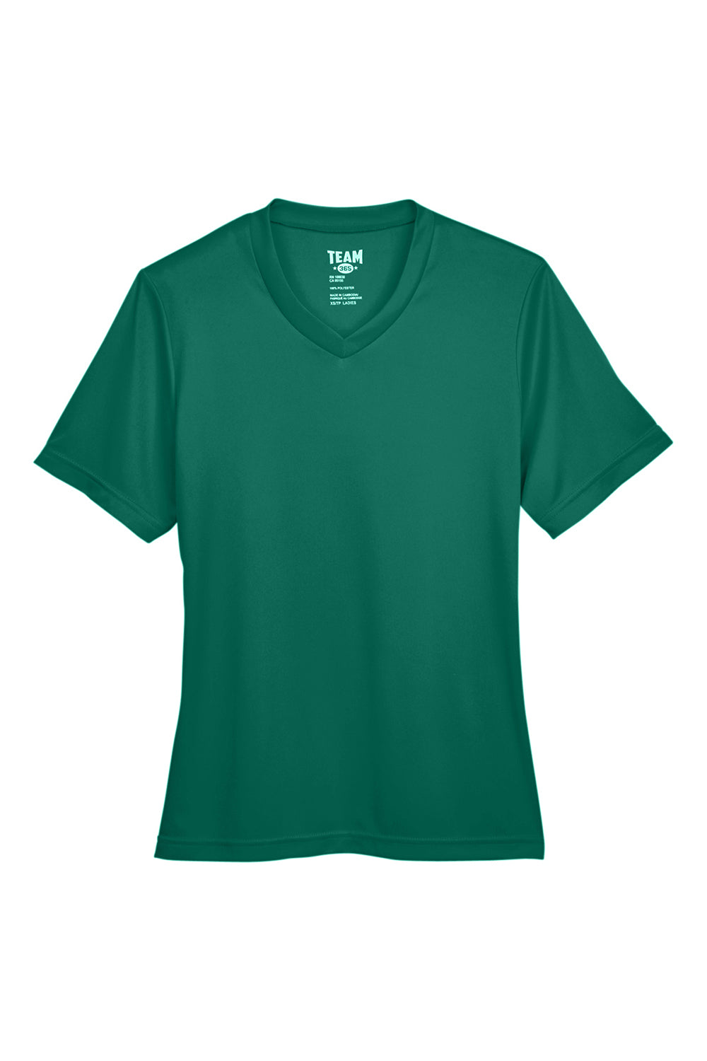 Team 365 TT11W Womens Zone Performance Moisture Wicking Short Sleeve V-Neck T-Shirt Forest Green Flat Front