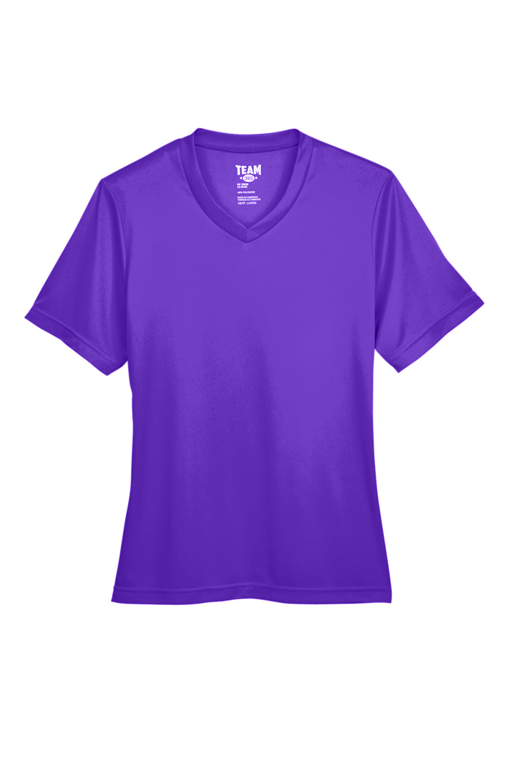 Team 365 TT11W Womens Zone Performance Moisture Wicking Short Sleeve V-Neck T-Shirt Purple Flat Front