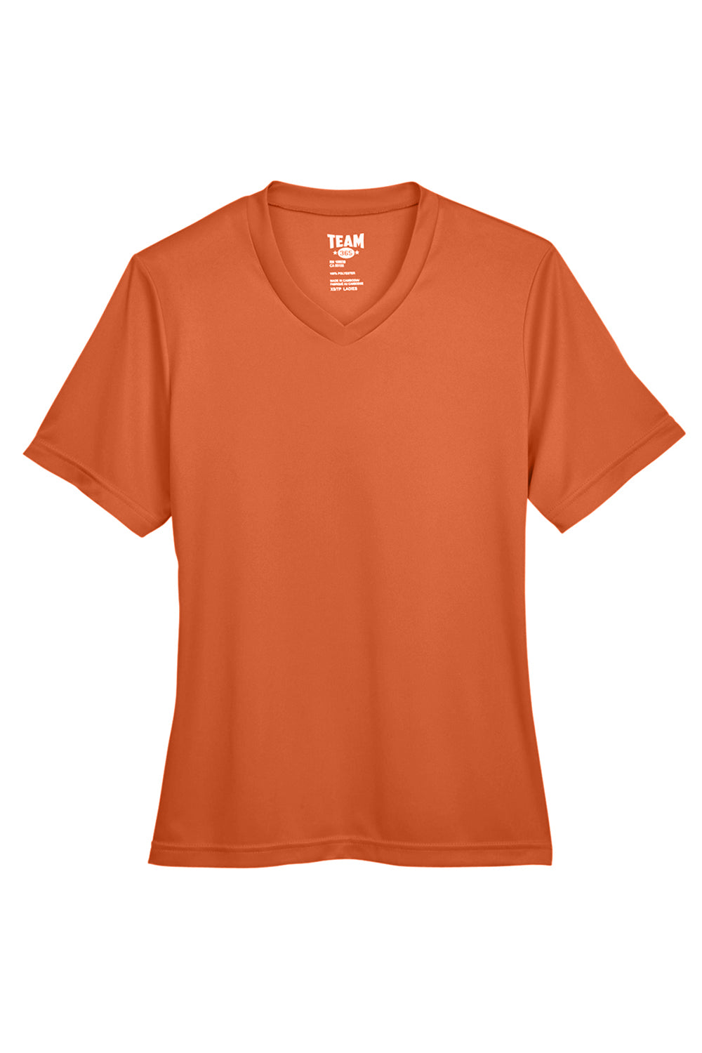 Team 365 TT11W Womens Zone Performance Moisture Wicking Short Sleeve V-Neck T-Shirt Burnt Orange Flat Front