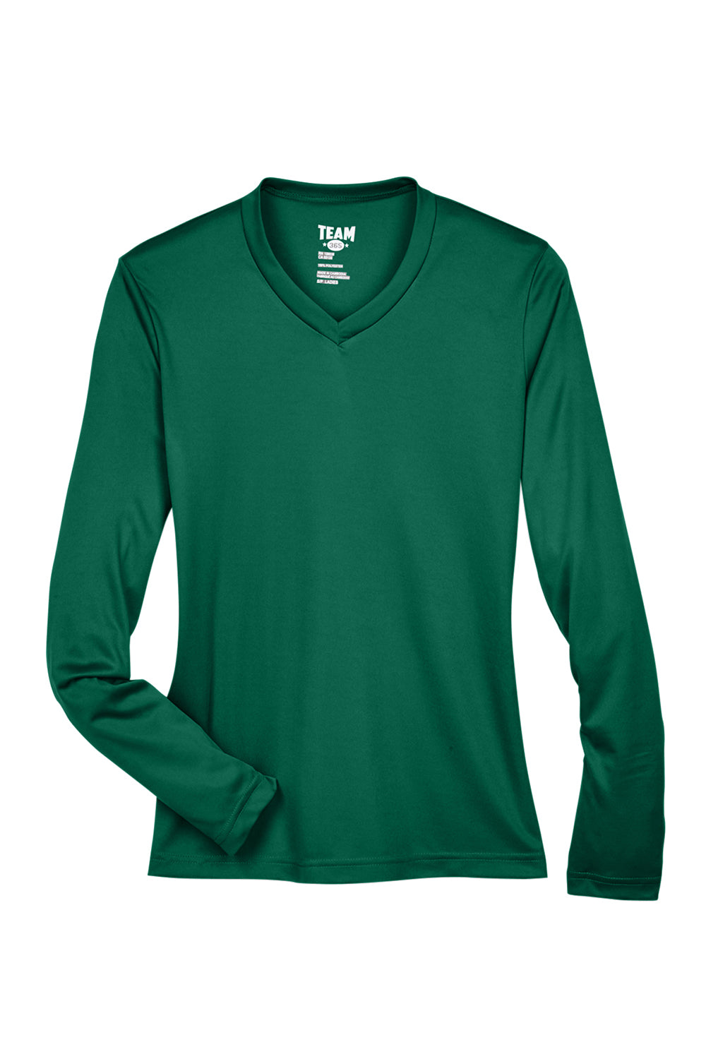 Team 365 TT11WL Womens Zone Performance Moisture Wicking Long Sleeve Crewneck T-Shirt Forest Green Flat Front