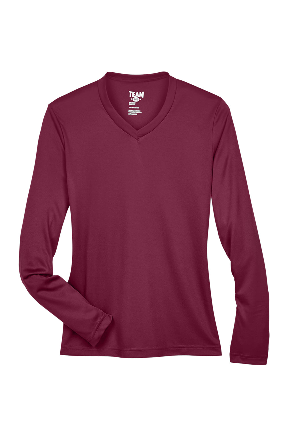 Team 365 TT11WL Womens Zone Performance Moisture Wicking Long Sleeve Crewneck T-Shirt Maroon Flat Front