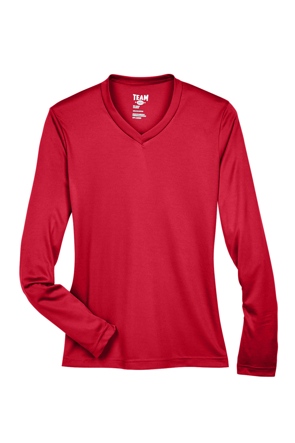 Team 365 TT11WL Womens Zone Performance Moisture Wicking Long Sleeve Crewneck T-Shirt Red Flat Front