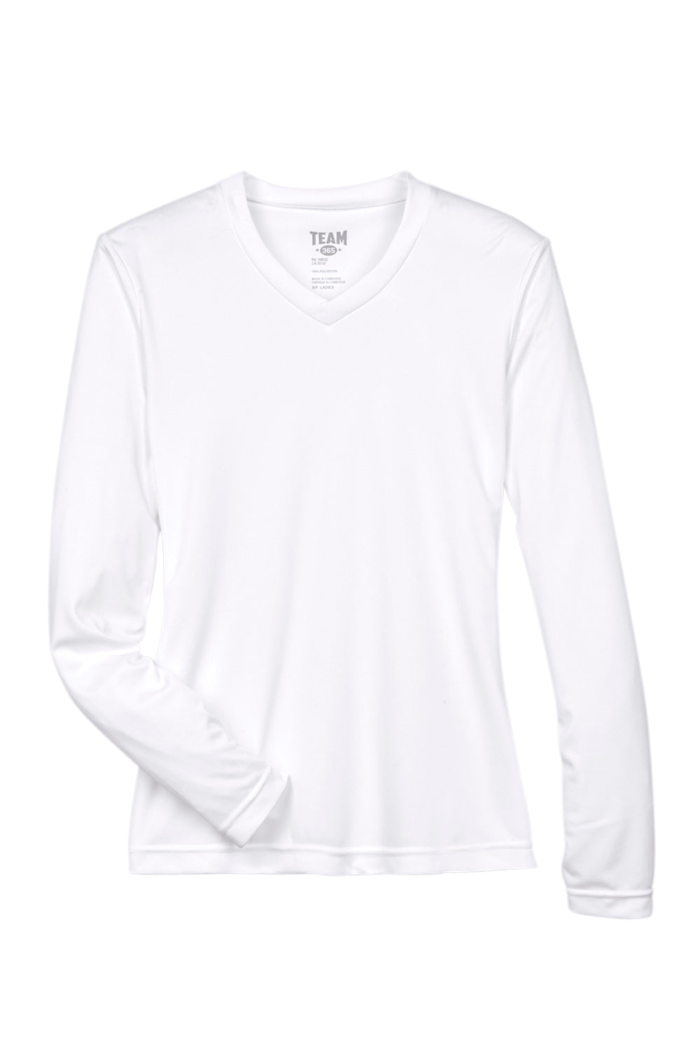 Team 365 TT11WL Womens Zone Performance Moisture Wicking Long Sleeve Crewneck T-Shirt White Flat Front