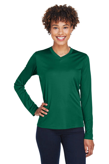 Team 365 TT11WL Womens Zone Performance Moisture Wicking Long Sleeve Crewneck T-Shirt Forest Green Model Front