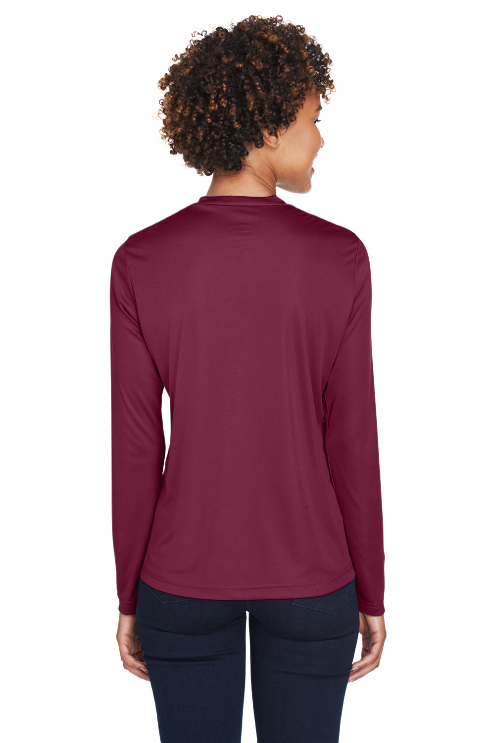 Team 365 TT11WL Womens Zone Performance Moisture Wicking Long Sleeve Crewneck T-Shirt Maroon Model Back