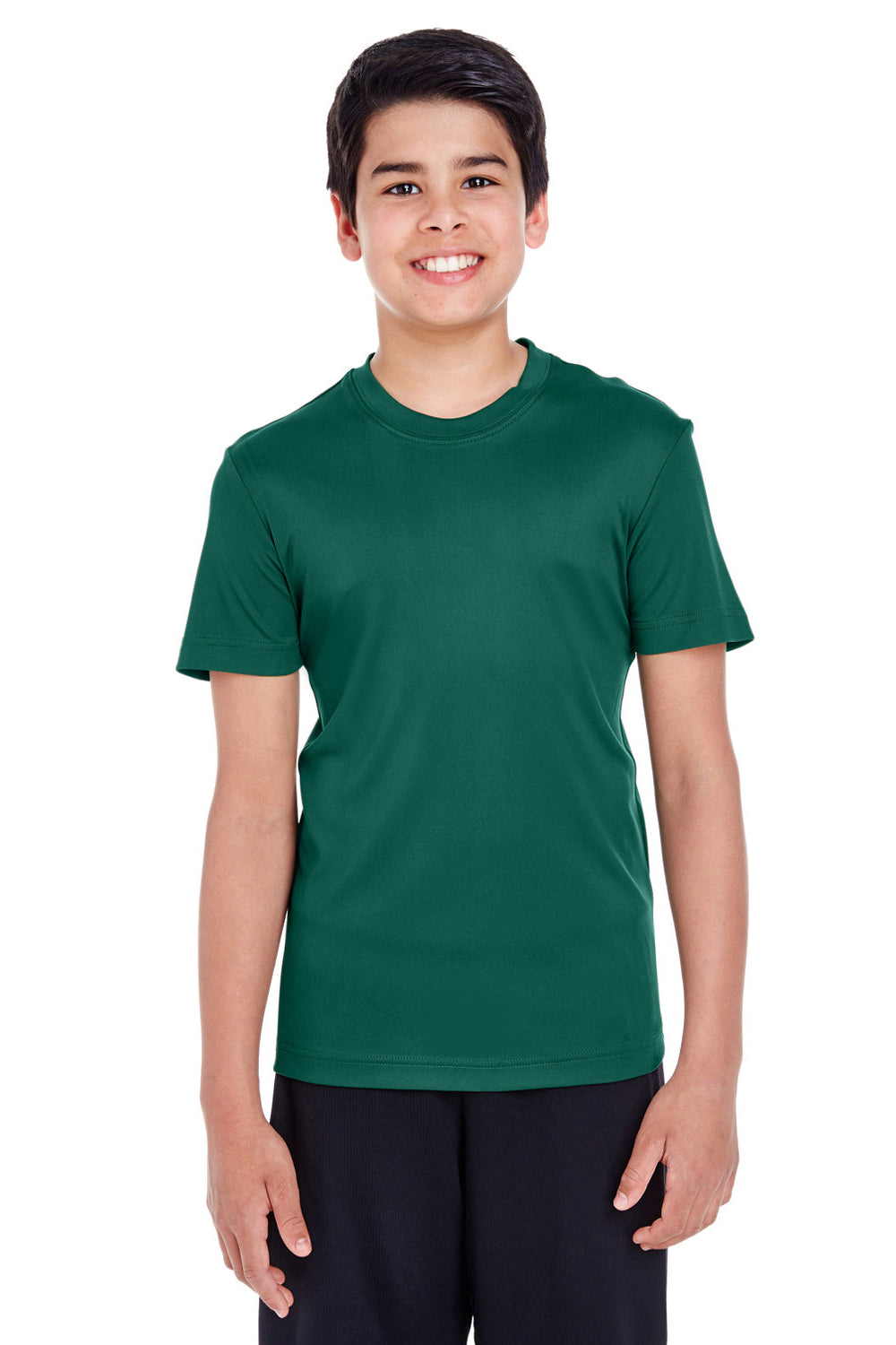 Team 365 TT11Y Youth Zone Performance Moisture Wicking Short Sleeve Crewneck T-Shirt Forest Green Model Front