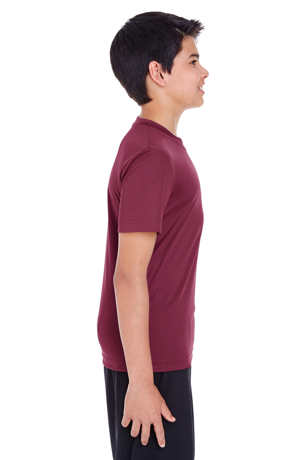 Team 365 TT11Y Youth Zone Performance Moisture Wicking Short Sleeve Crewneck T-Shirt Maroon Model Side