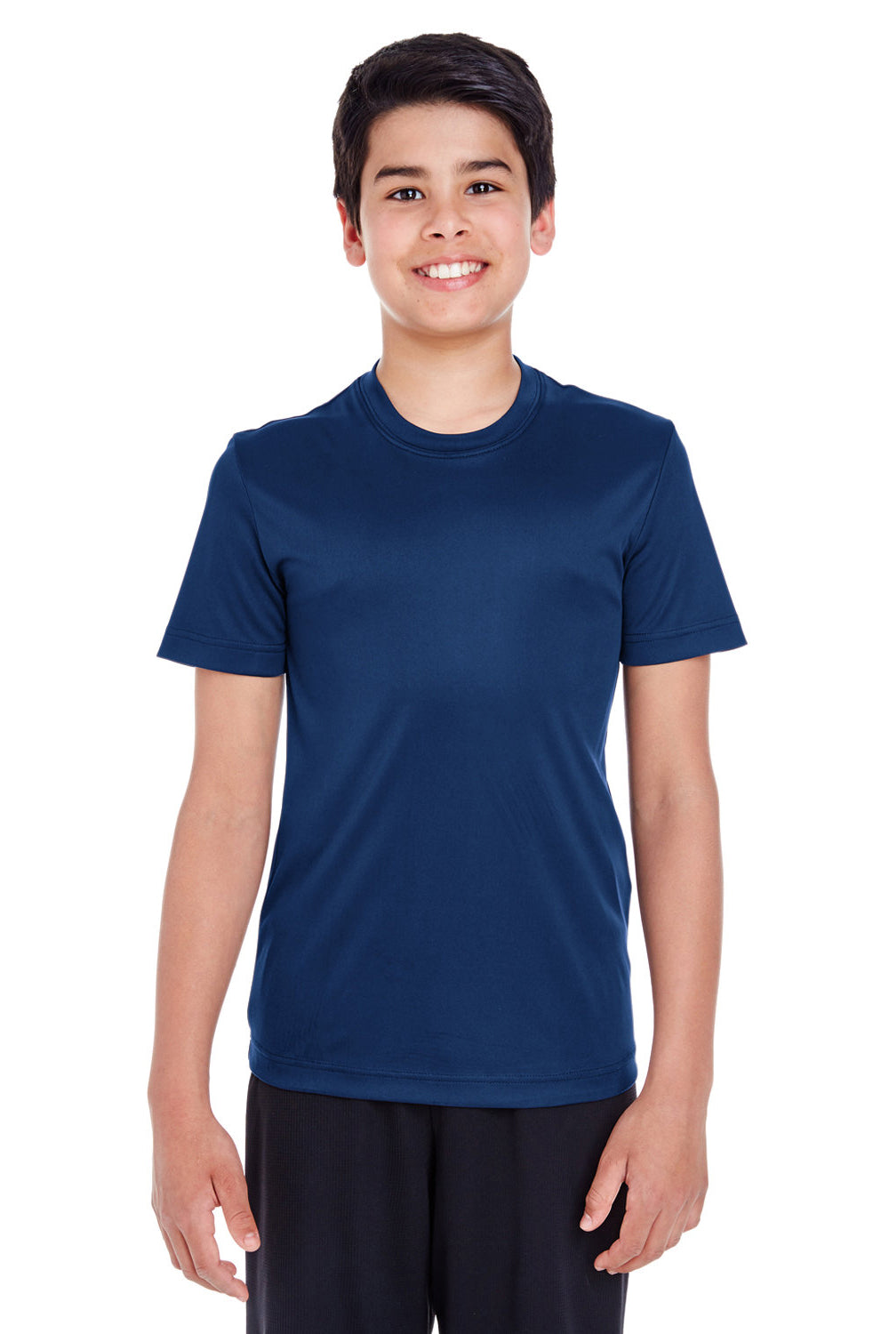 Team 365 TT11Y Youth Zone Performance Moisture Wicking Short Sleeve Crewneck T-Shirt Dark Navy Blue Model Front