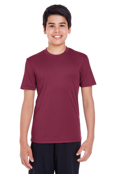 Team 365 TT11Y Youth Zone Performance Moisture Wicking Short Sleeve Crewneck T-Shirt Dark Maroon Model Front