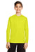 Team 365 TT11YL Youth Zone Performance Moisture Wicking Long Sleeve Crewneck T-Shirt Safety Yellow Model Front