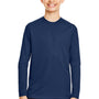 Team 365 Youth Zone Performance Moisture Wicking Long Sleeve Crewneck T-Shirt - Dark Navy Blue