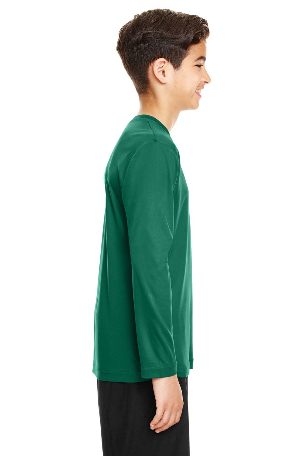 Team 365 TT11YL Youth Zone Performance Moisture Wicking Long Sleeve Crewneck T-Shirt Forest Green Model Side