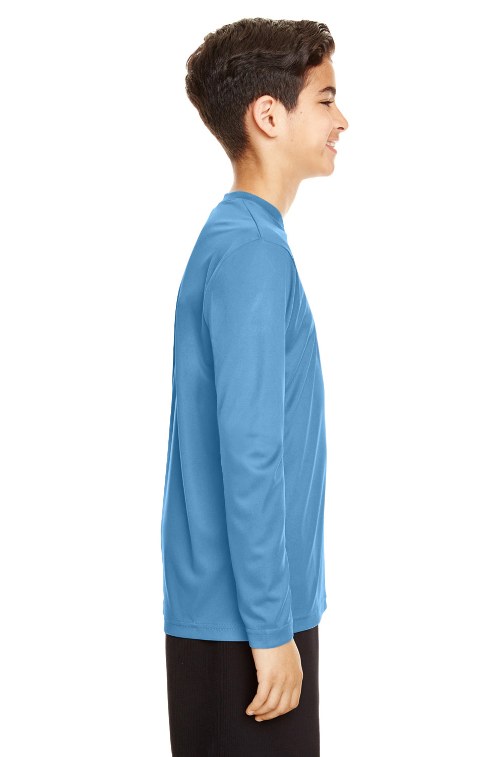 Team 365 TT11YL Youth Zone Performance Moisture Wicking Long Sleeve Crewneck T-Shirt Light Blue Model Side