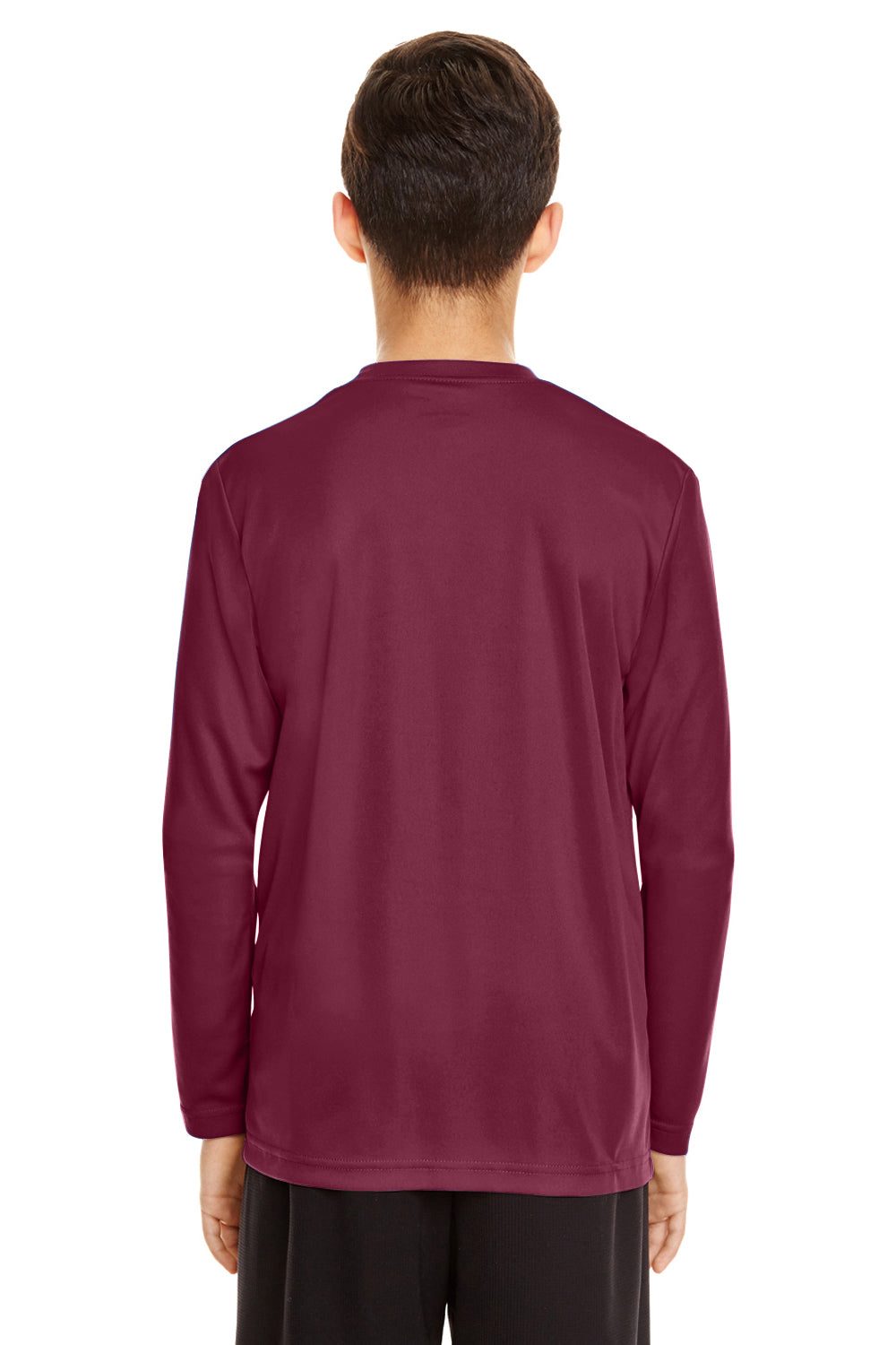 Team 365 TT11YL Youth Zone Performance Moisture Wicking Long Sleeve Crewneck T-Shirt Maroon Model Back