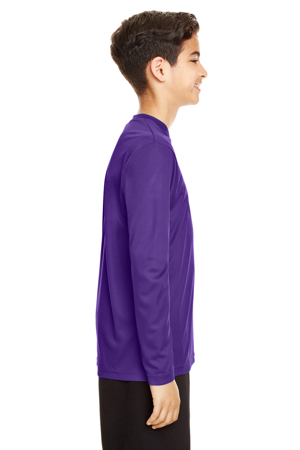 Team 365 TT11YL Youth Zone Performance Moisture Wicking Long Sleeve Crewneck T-Shirt Purple Model Side