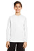 Team 365 TT11YL Youth Zone Performance Moisture Wicking Long Sleeve Crewneck T-Shirt White Model Front