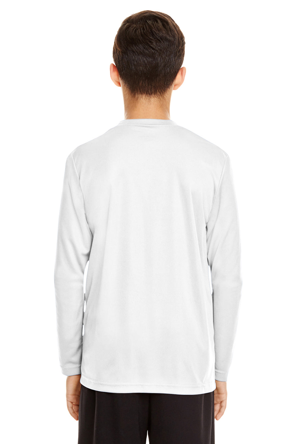 Team 365 TT11YL Youth Zone Performance Moisture Wicking Long Sleeve Crewneck T-Shirt White Model Back