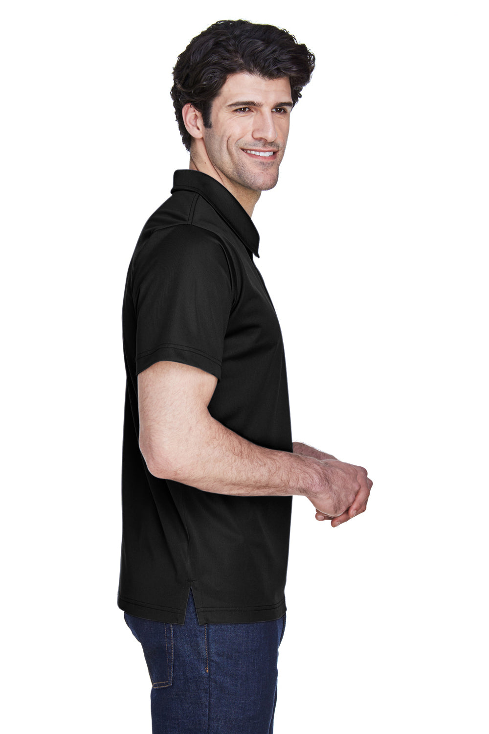 Team 365 TT21 Mens Command Performance Moisture Wicking Short Sleeve Polo Shirt Black Model Side