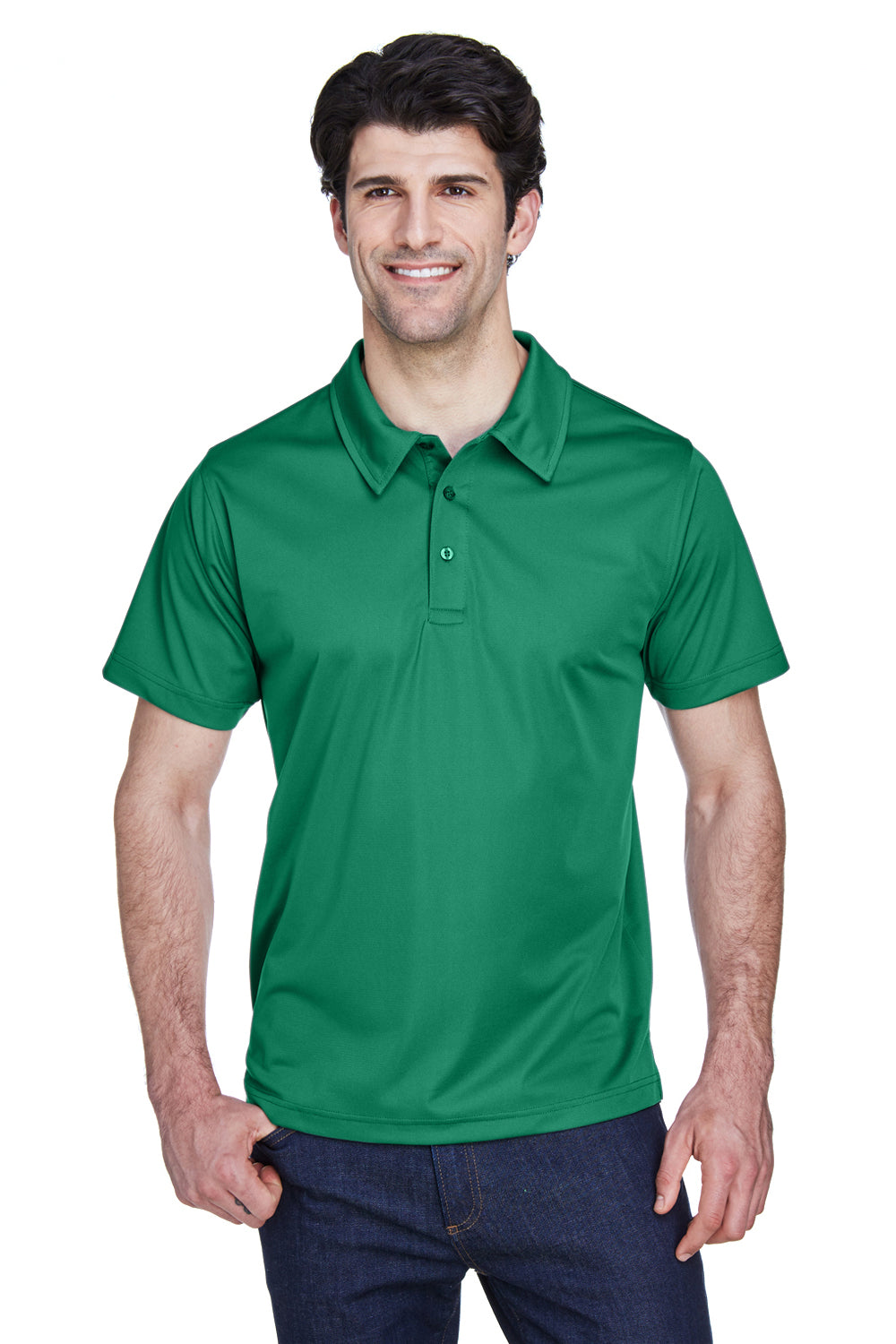 Team 365 TT21 Mens Command Performance Moisture Wicking Short Sleeve Polo Shirt Kelly Green Model Front