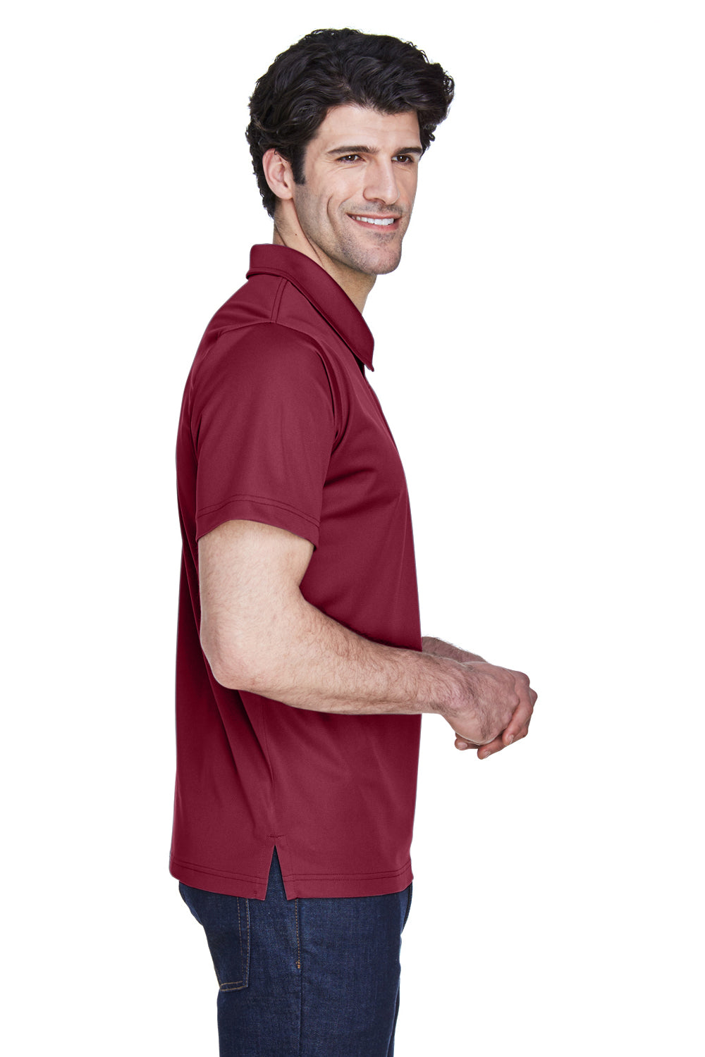 Team 365 TT21 Mens Command Performance Moisture Wicking Short Sleeve Polo Shirt Maroon Model Side