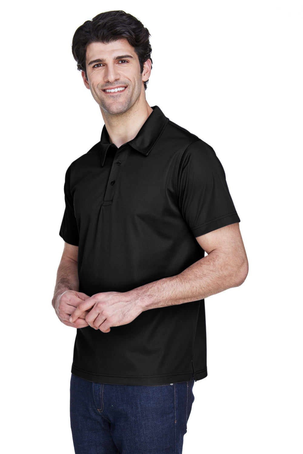 Team 365 TT21 Mens Command Performance Moisture Wicking Short Sleeve Polo Shirt Black Model 3q