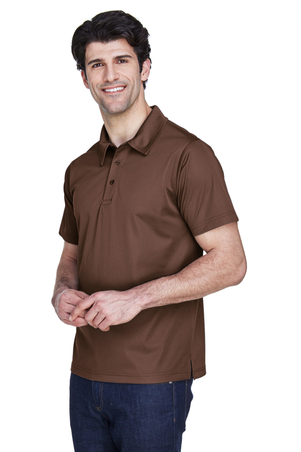 Team 365 TT21 Mens Command Performance Moisture Wicking Short Sleeve Polo Shirt Dark Brown Model 3q