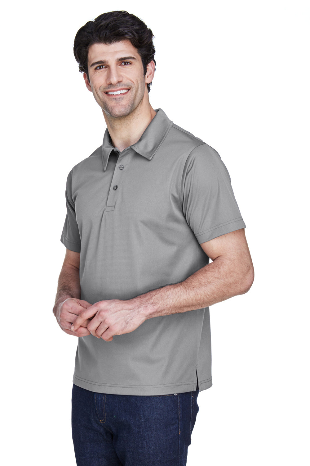 Team 365 TT21 Mens Command Performance Moisture Wicking Short Sleeve Polo Shirt Graphite Grey Model 3q