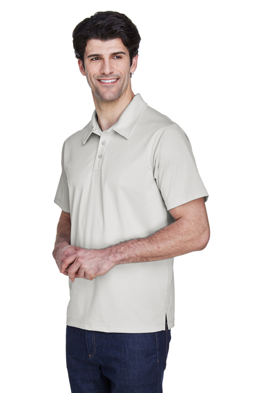 Team 365 TT21 Mens Command Performance Moisture Wicking Short Sleeve Polo Shirt Silver Grey Model 3q