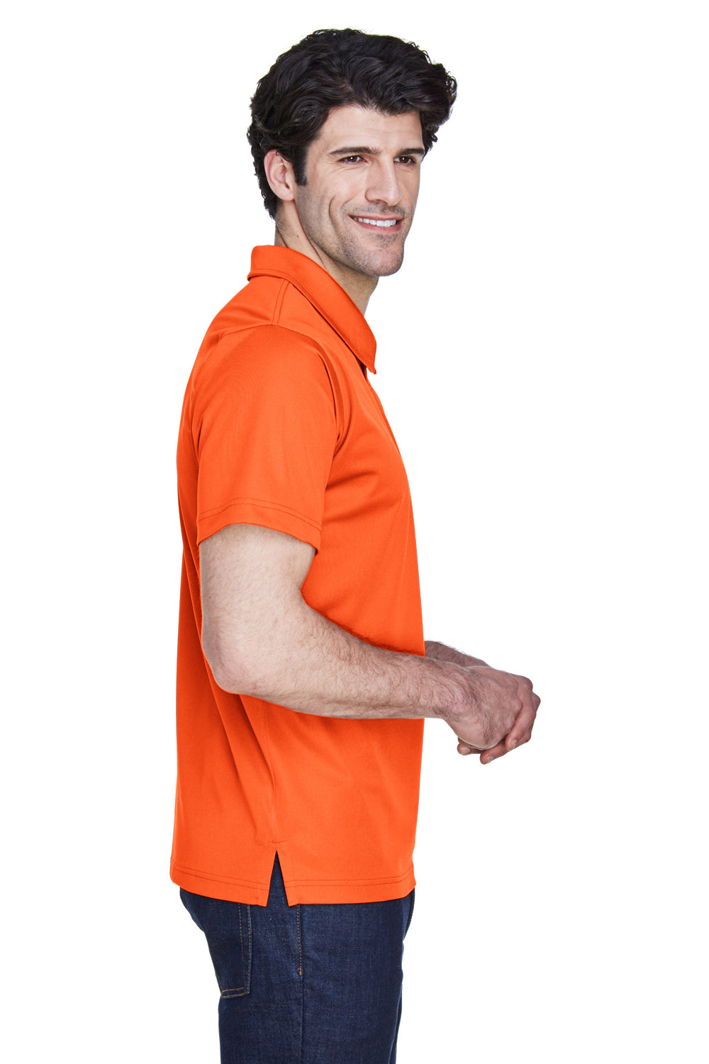 Team 365 TT21 Mens Command Performance Moisture Wicking Short Sleeve Polo Shirt Orange Model Side