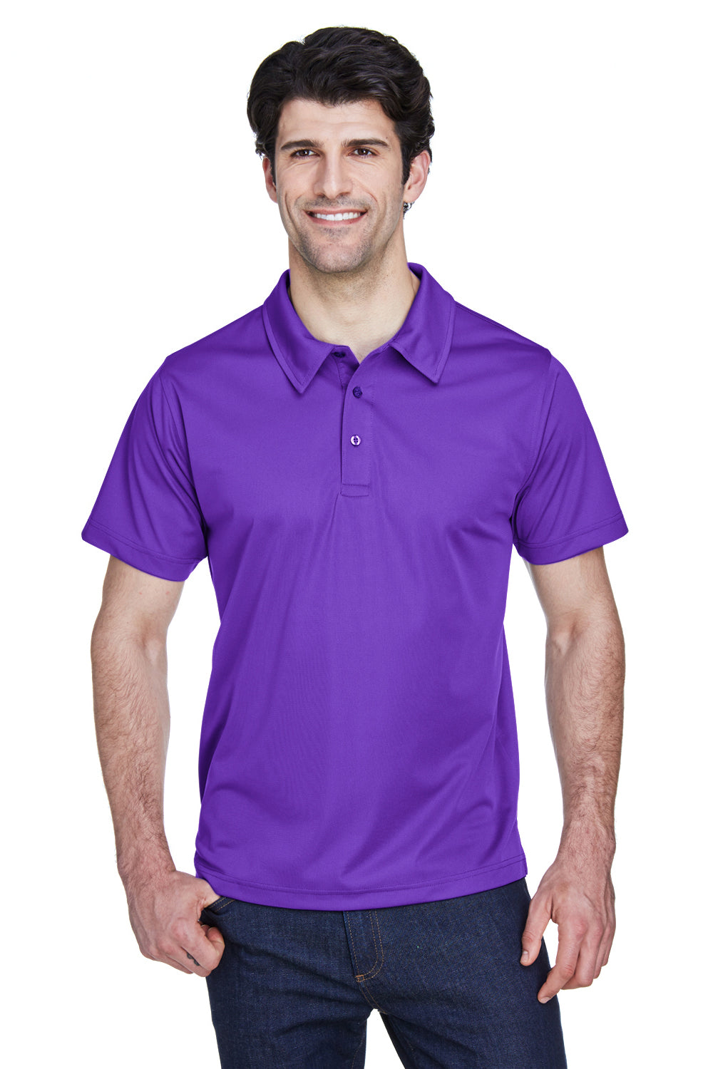 Team 365 TT21 Mens Command Performance Moisture Wicking Short Sleeve Polo Shirt Purple Model Front