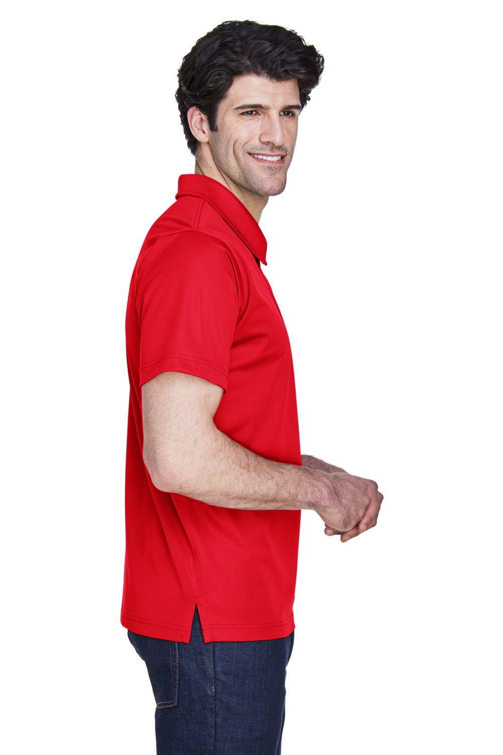 Team 365 TT21 Mens Command Performance Moisture Wicking Short Sleeve Polo Shirt Red Model Side