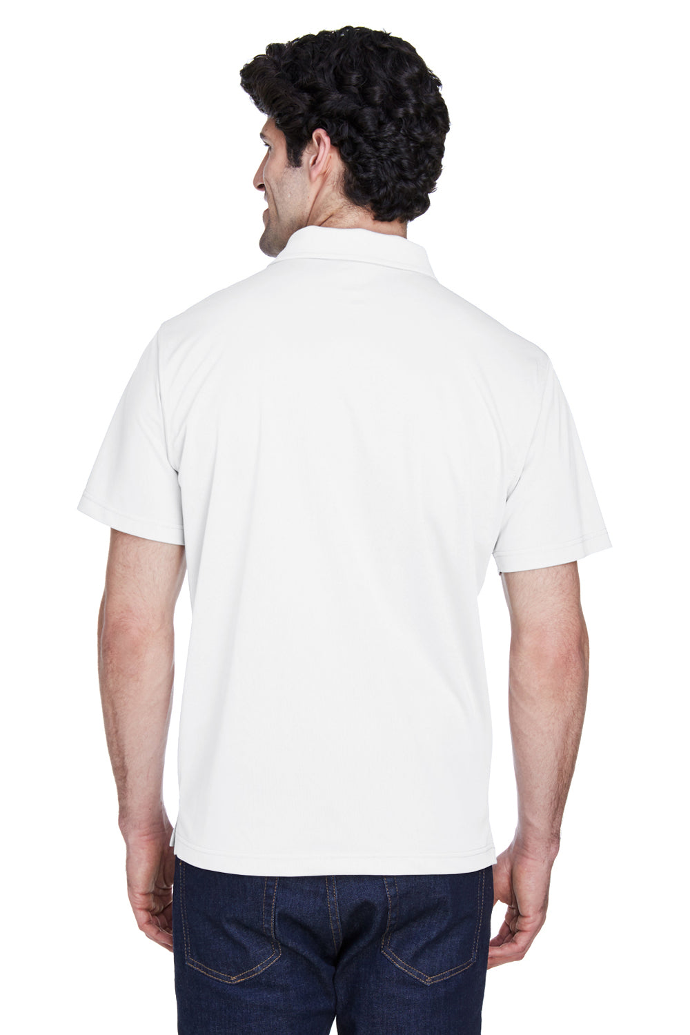 Team 365 TT21 Mens Command Performance Moisture Wicking Short Sleeve Polo Shirt White Model Back