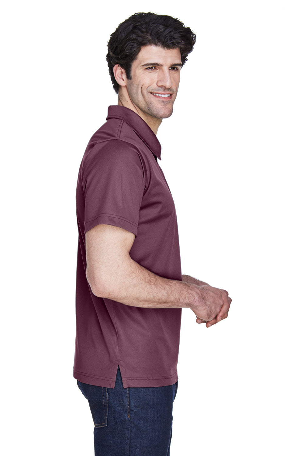 Team 365 TT21 Mens Command Performance Moisture Wicking Short Sleeve Polo Shirt Dark Maroon Model Side