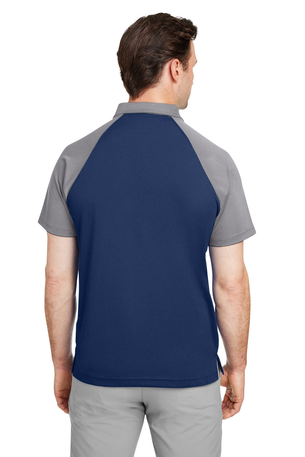 Team 365 TT21C Mens Command Colorblock Moisture Wicking Short Sleeve Polo Shirt Dark Navy Blue/Graphite Grey Model Back