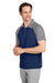 Team 365 TT21C Mens Command Colorblock Moisture Wicking Short Sleeve Polo Shirt Dark Navy Blue/Graphite Grey Model 3q